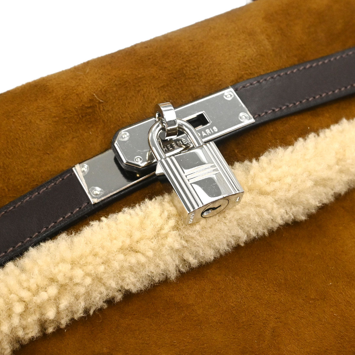 Hermes Brown Doblis Mouton Plush Teddy Kelly 35 2way Shoulder Handbag