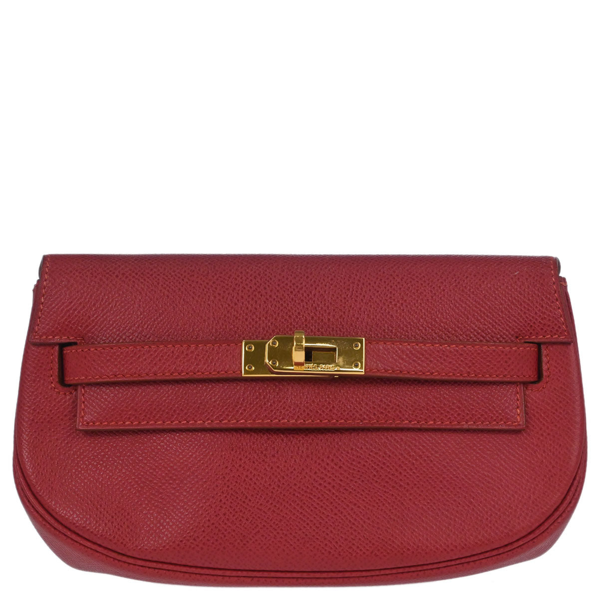 Hermes Vermilion Courchevel Banana Kelly Clutch Bag