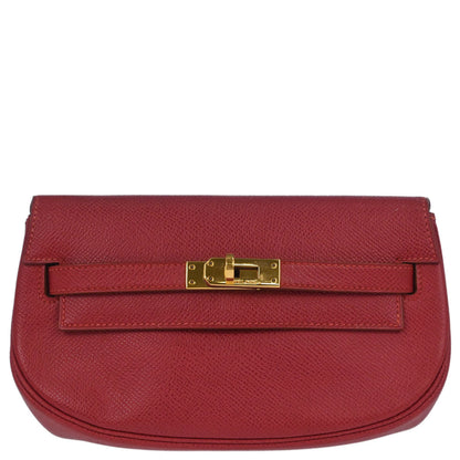 Hermes Vermilion Courchevel Banana Kelly Clutch Bag