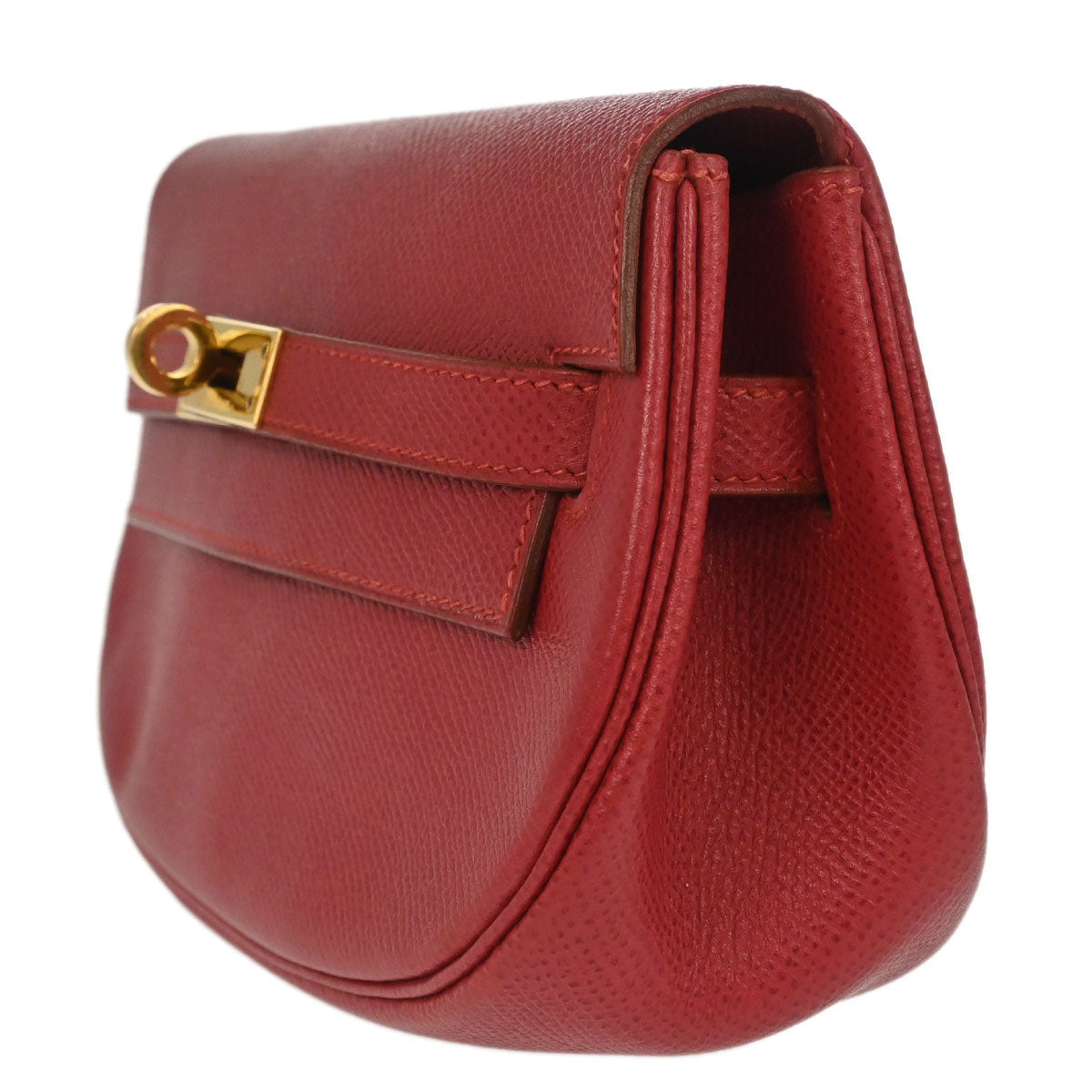 Hermes Vermilion Courchevel Banana Kelly Clutch Bag