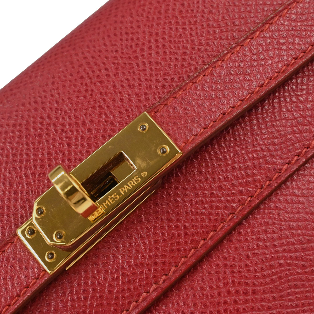 Hermes Vermilion Courchevel Banana Kelly Clutch Bag