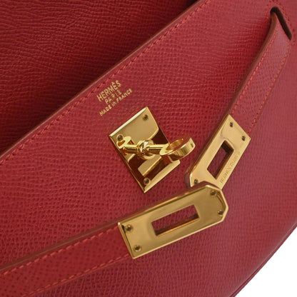 Hermes Vermilion Courchevel Banana Kelly Clutch Bag