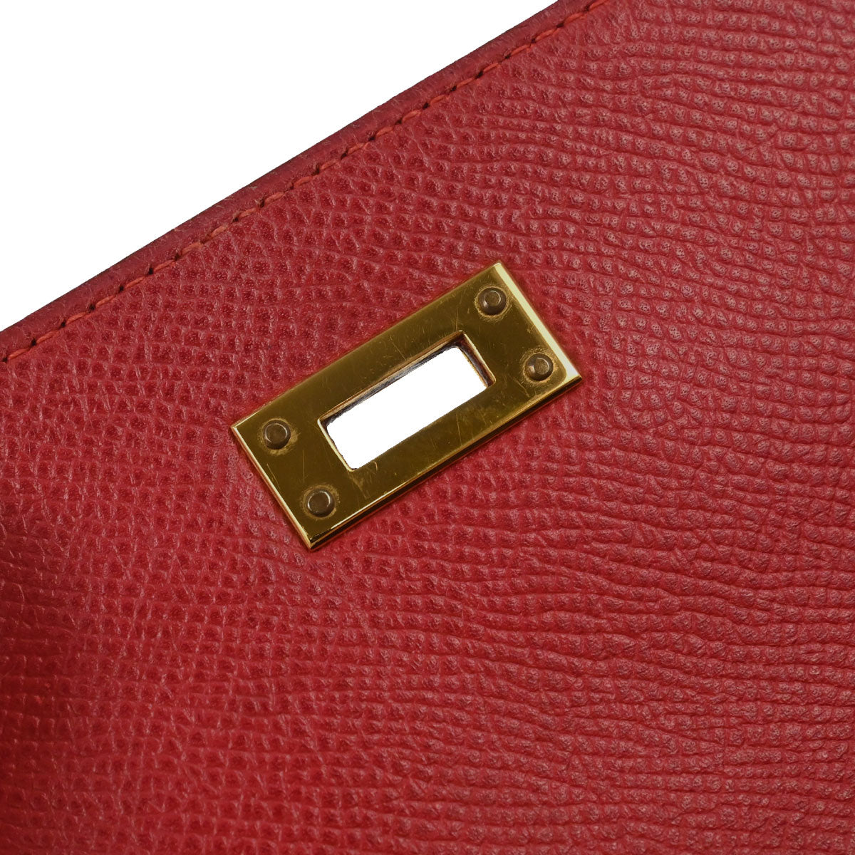 Hermes Vermilion Courchevel Banana Kelly Clutch Bag