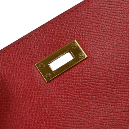 Hermes Vermilion Courchevel Banana Kelly Clutch Bag
