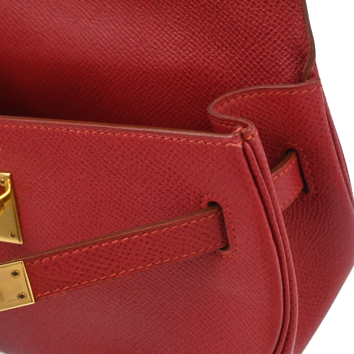 Hermes Vermilion Courchevel Banana Kelly Clutch Bag