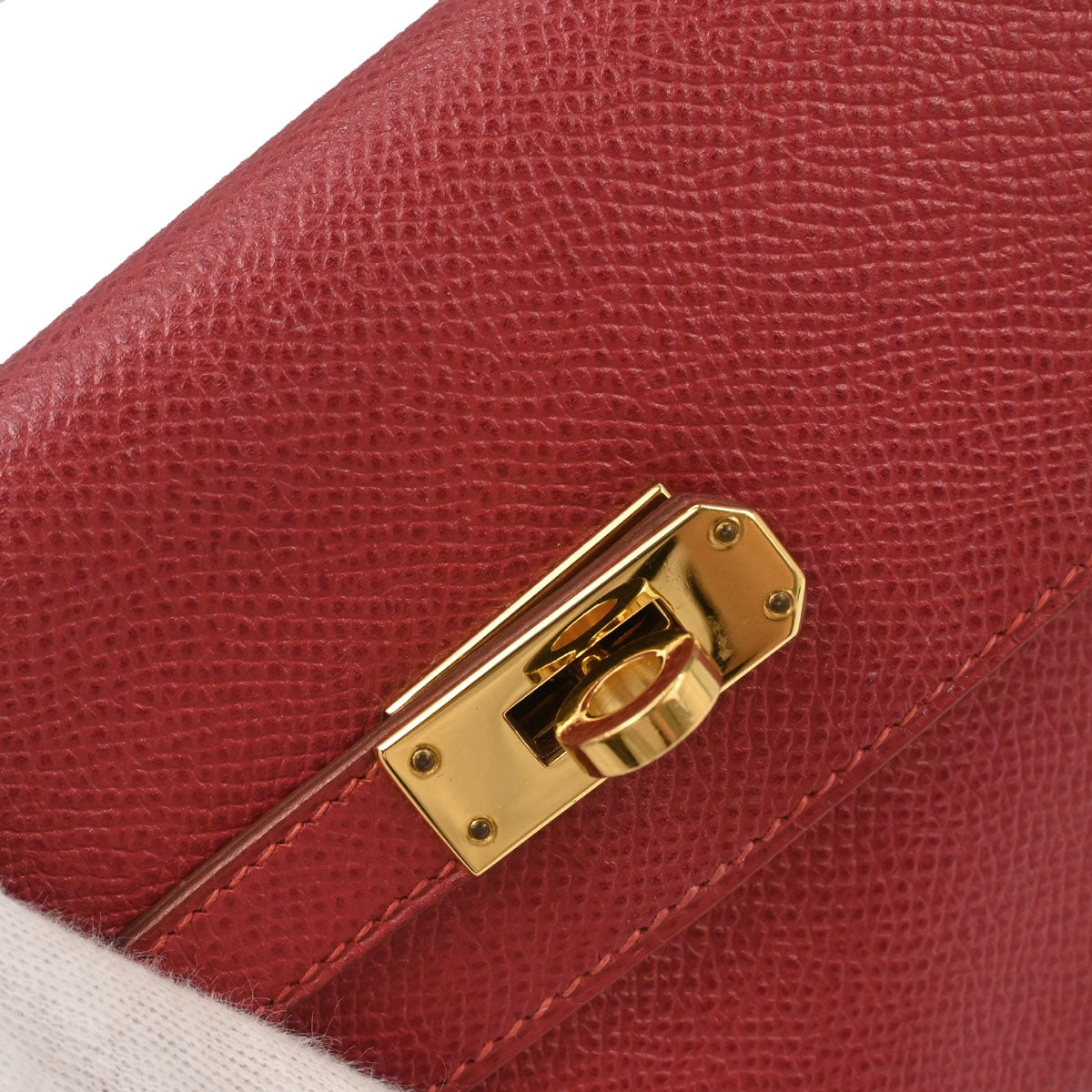 Hermes Vermilion Courchevel Banana Kelly Clutch Bag