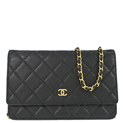 Chanel 2017 Black Caviar Skin Classic WOC Wallet on Chain Bag