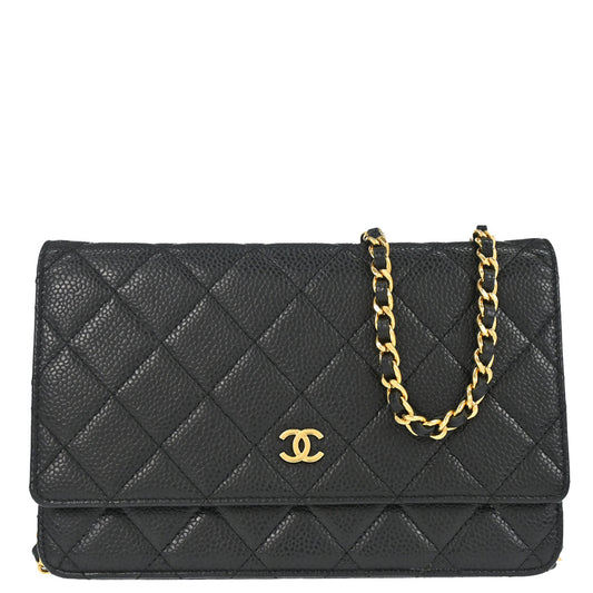 Chanel 2017 Black Caviar Skin Classic WOC Wallet on Chain Bag