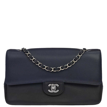 Chanel 2017 Navy Black Calfskin Medium Classic Double Flap Shoulder Bag