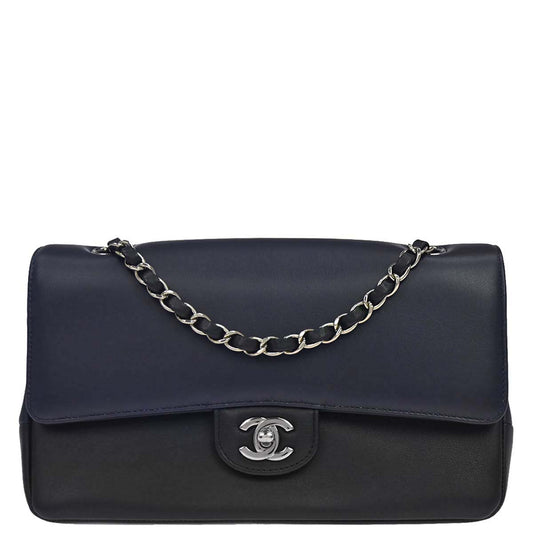 Chanel 2017 Navy Black Calfskin Medium Classic Double Flap Shoulder Bag