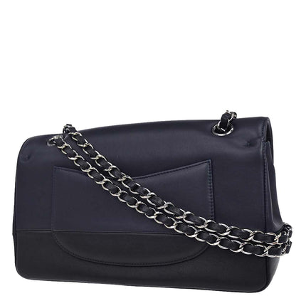 Chanel 2017 Navy Black Calfskin Medium Classic Double Flap Shoulder Bag