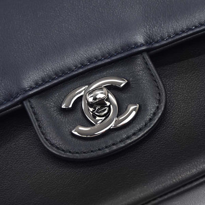 Chanel 2017 Navy Black Calfskin Medium Classic Double Flap Shoulder Bag