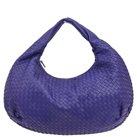 Bottega Veneta Purple Lambskin Intrecciato Hobo Handbag