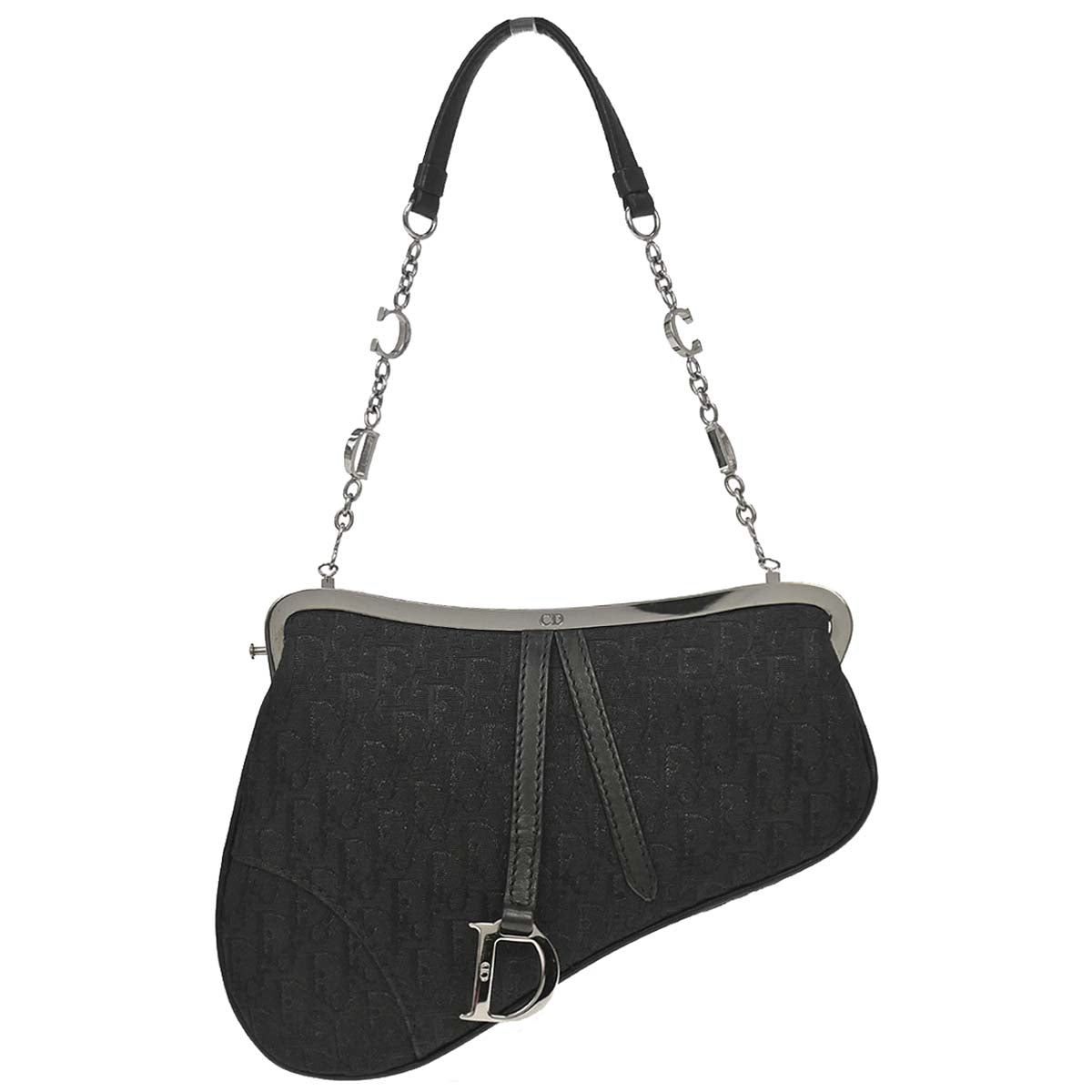 Christian Dior Black Satin Trotter Saddle Handbag