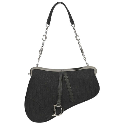 Christian Dior Black Satin Trotter Saddle Handbag