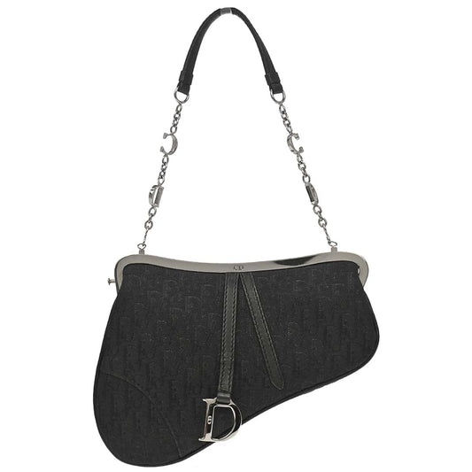 Christian Dior Black Satin Trotter Saddle Handbag