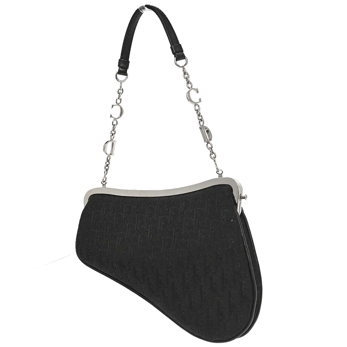 Christian Dior Black Satin Trotter Saddle Handbag