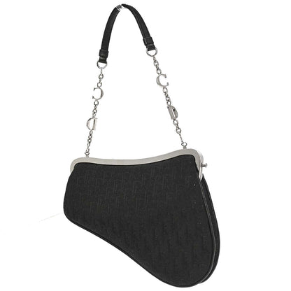 Christian Dior Black Satin Trotter Saddle Handbag