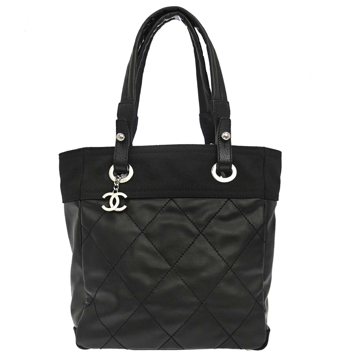 Chanel 2006-2008 Black Canvas Paris-Biarritz Tote PM Handbag