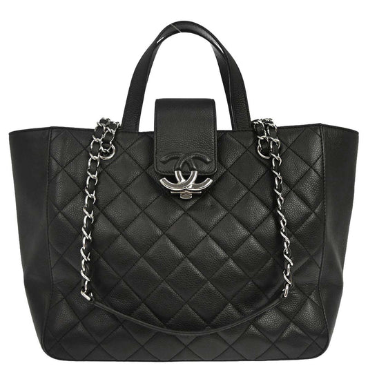 Chanel 2017 Black Caviar Skin CC Box Shopping Tote 2way Shoulder Handbag