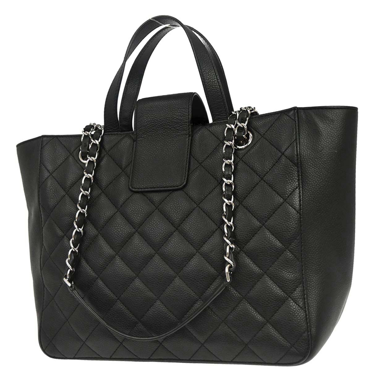 Chanel 2017 Black Caviar Skin CC Box Shopping Tote 2way Shoulder Handbag