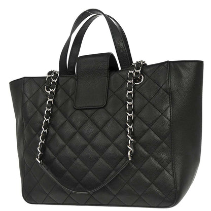 Chanel 2017 Black Caviar Skin CC Box Shopping Tote 2way Shoulder Handbag