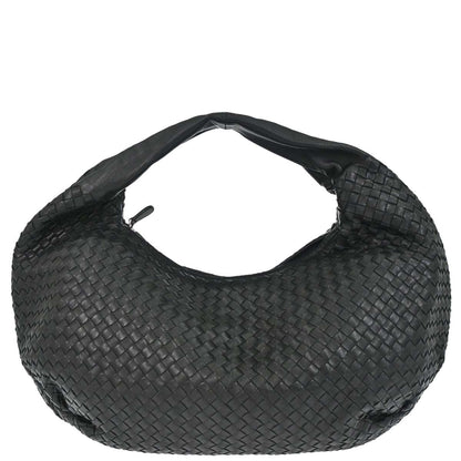Bottega Veneta Black Lambskin Intrecciato Hobo Handbag