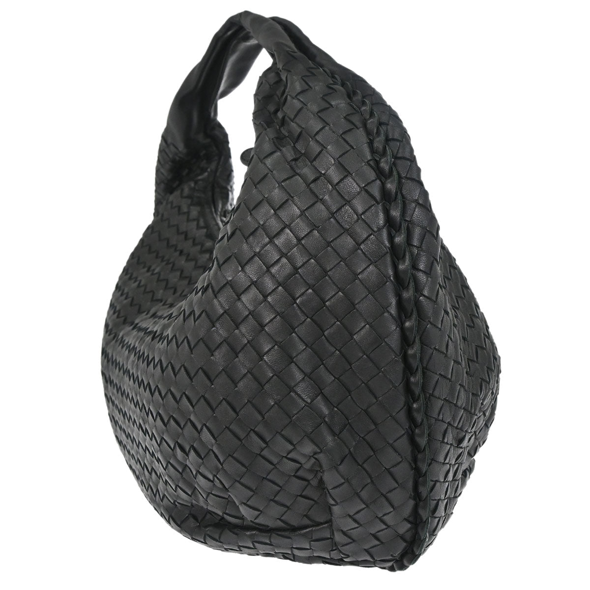 Bottega Veneta Black Lambskin Intrecciato Hobo Handbag