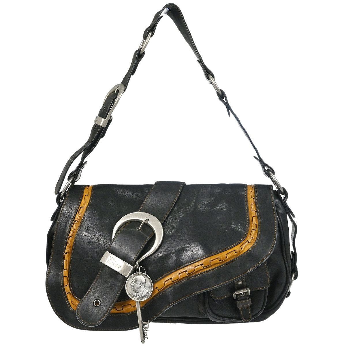 Christian Dior Black Leather Gaucho Shoulder Bag