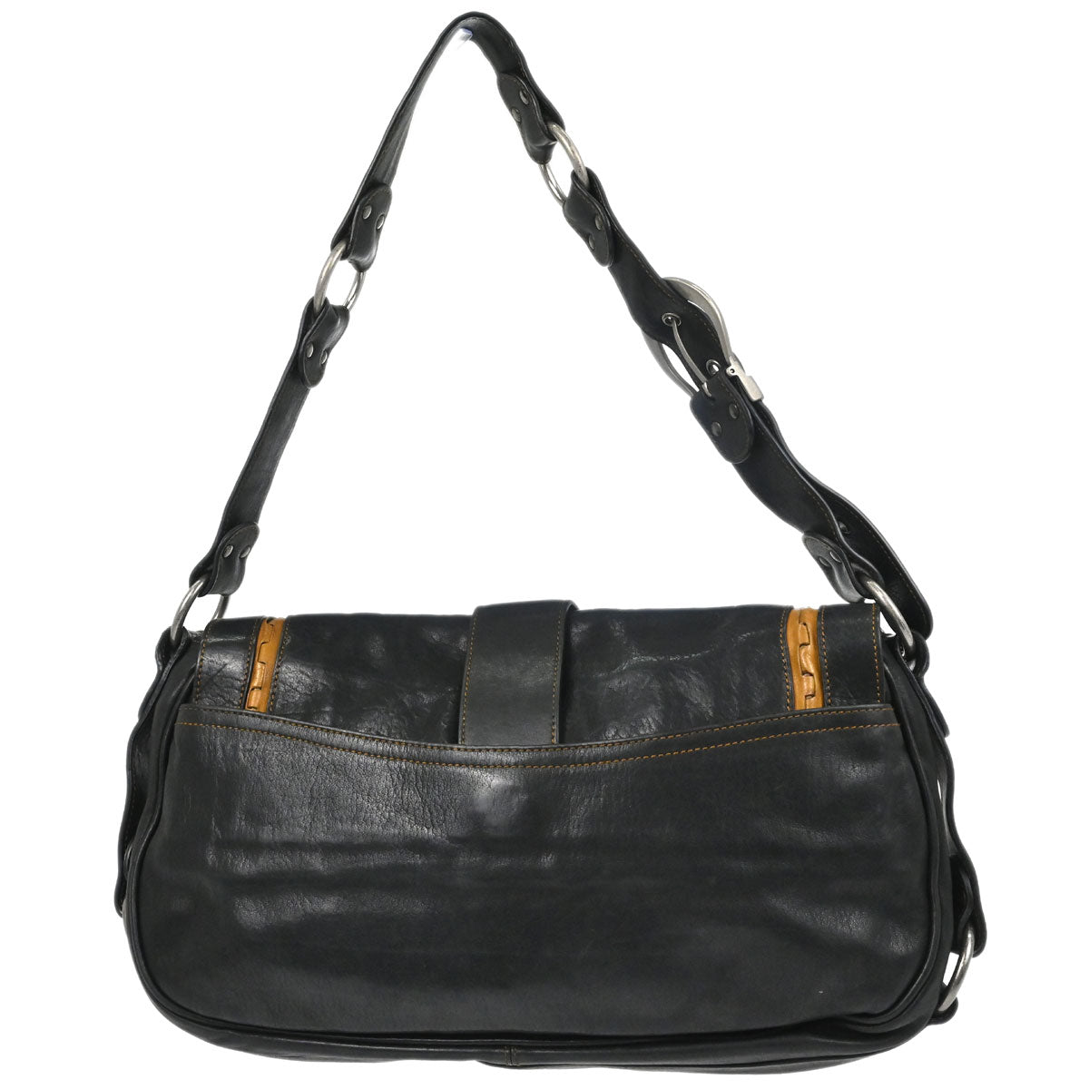 Christian Dior Black Leather Gaucho Shoulder Bag