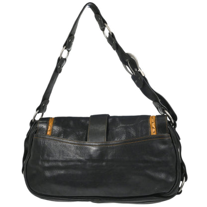 Christian Dior Black Leather Gaucho Shoulder Bag