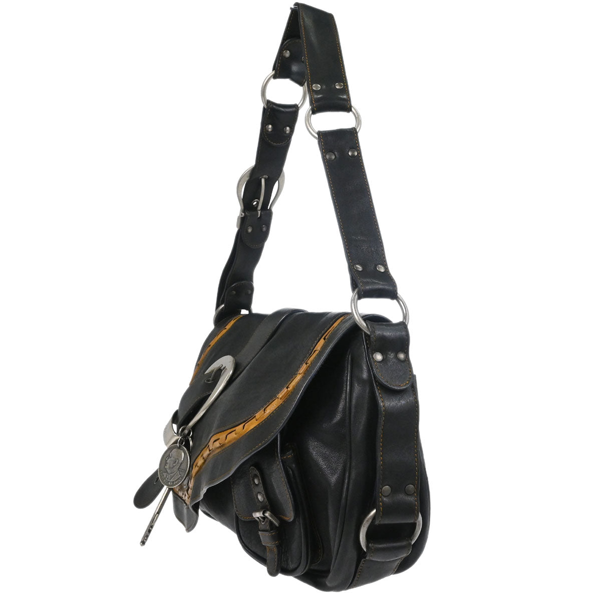 Christian Dior Black Leather Gaucho Shoulder Bag