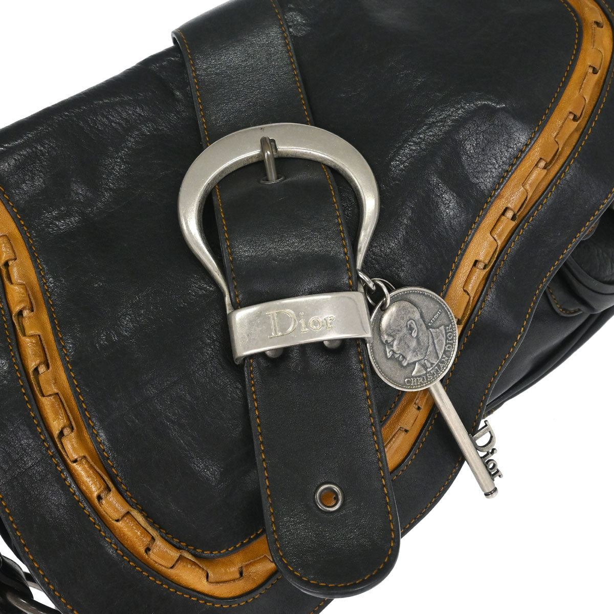 Christian Dior Black Leather Gaucho Shoulder Bag