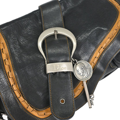 Christian Dior Black Leather Gaucho Shoulder Bag