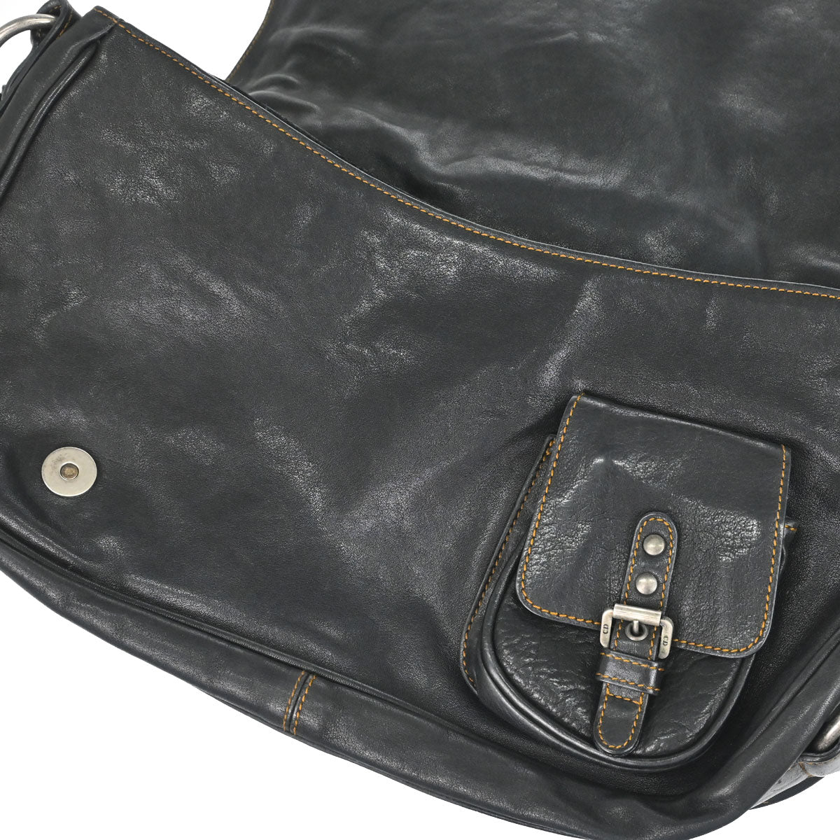 Christian Dior Black Leather Gaucho Shoulder Bag
