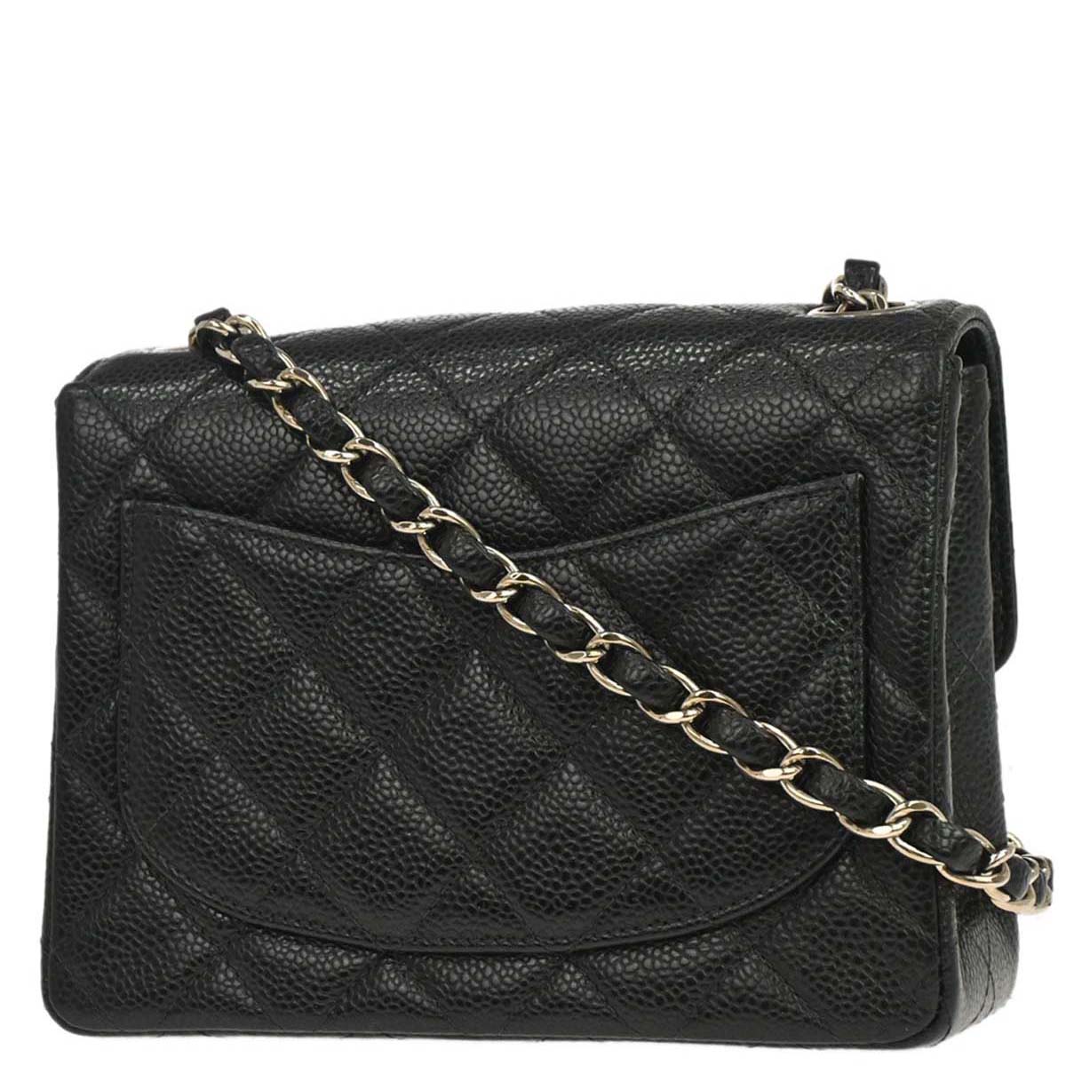 Chanel 2000-2002 Black Caviar Skin Mini Classic Square Flap Shoulder Bag 17