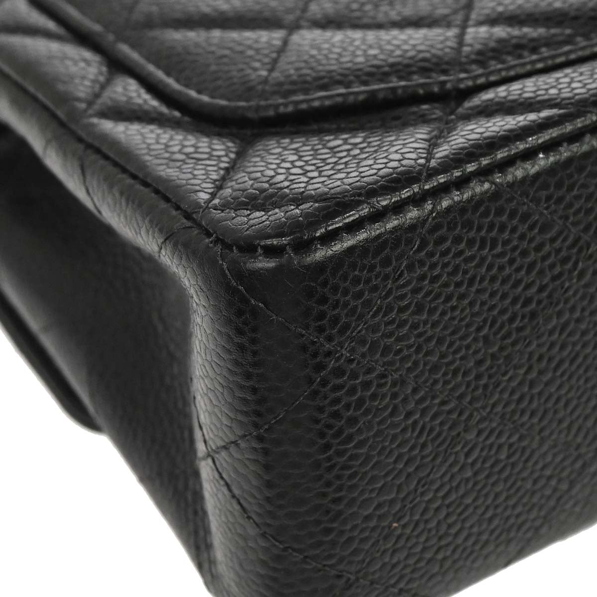 Chanel 2000-2002 Black Caviar Skin Mini Classic Square Flap Shoulder Bag 17