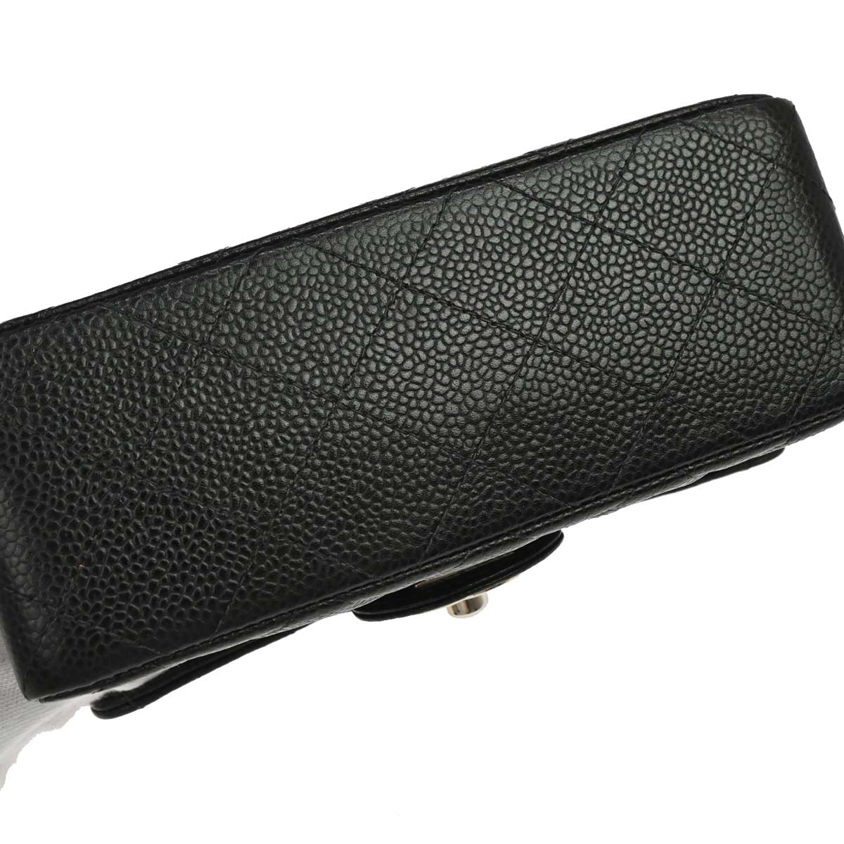 Chanel 2000-2002 Black Caviar Skin Mini Classic Square Flap Shoulder Bag 17