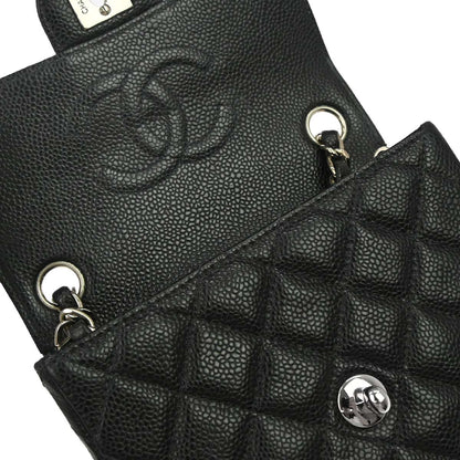 Chanel 2000-2002 Black Caviar Skin Mini Classic Square Flap Shoulder Bag 17