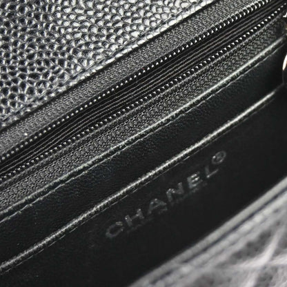 Chanel 2000-2002 Black Caviar Skin Mini Classic Square Flap Shoulder Bag 17