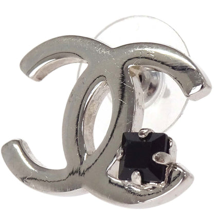 Chanel CC Pierced Earrings Silver Rhinestone 05P