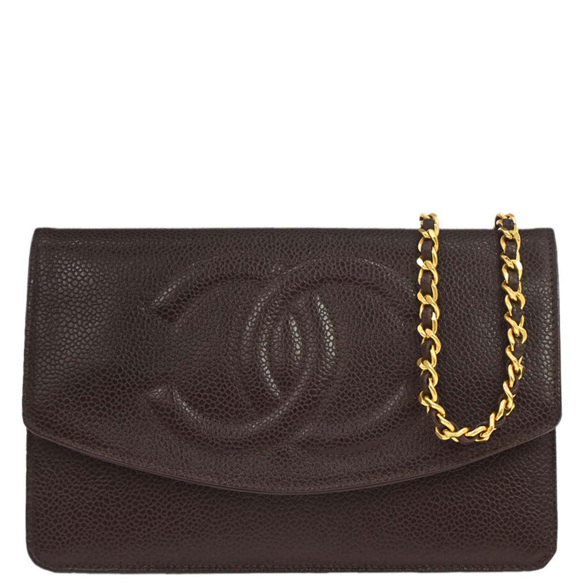 Chanel 1996-1997 Brown Caviar Skin Timeless WOC Wallet on Chain Shoulder Bag