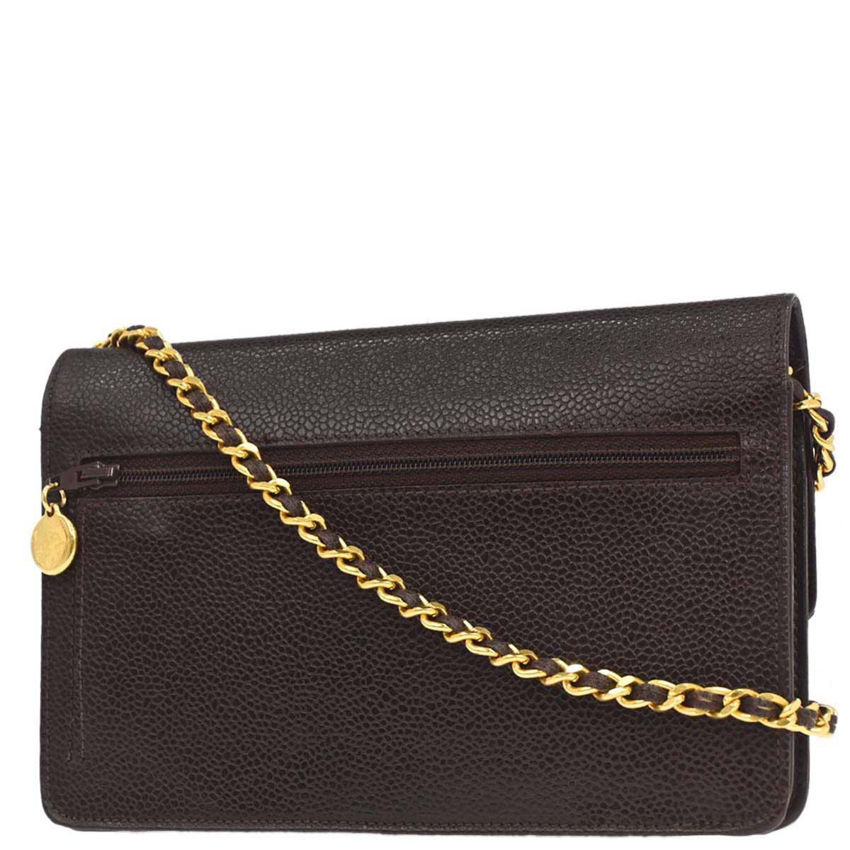 Chanel 1996-1997 Brown Caviar Skin Timeless WOC Wallet on Chain Shoulder Bag