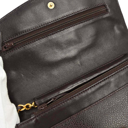 Chanel 1996-1997 Brown Caviar Skin Timeless WOC Wallet on Chain Shoulder Bag