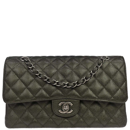 Chanel Metallic Green Caviar Skin Medium Classic Double Flap Shoulder Bag