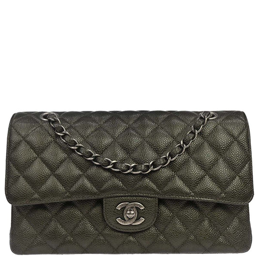 Chanel Metallic Green Caviar Skin Medium Classic Double Flap Shoulder Bag