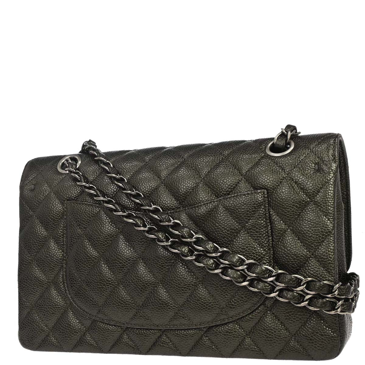 Chanel Metallic Green Caviar Skin Medium Classic Double Flap Shoulder Bag