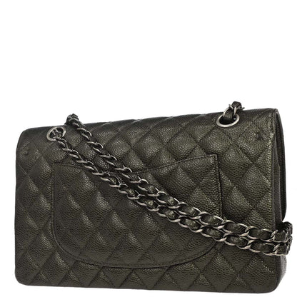Chanel Metallic Green Caviar Skin Medium Classic Double Flap Shoulder Bag