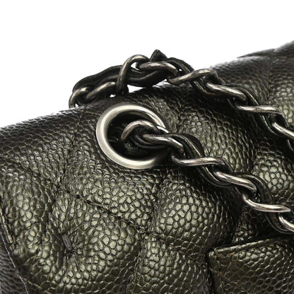 Chanel Metallic Green Caviar Skin Medium Classic Double Flap Shoulder Bag