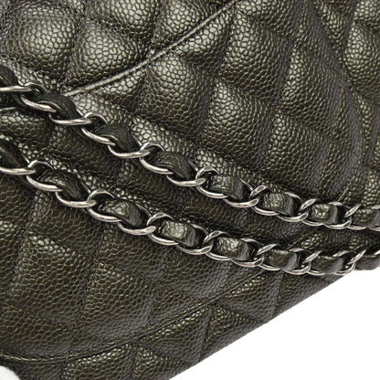 Chanel Metallic Green Caviar Skin Medium Classic Double Flap Shoulder Bag